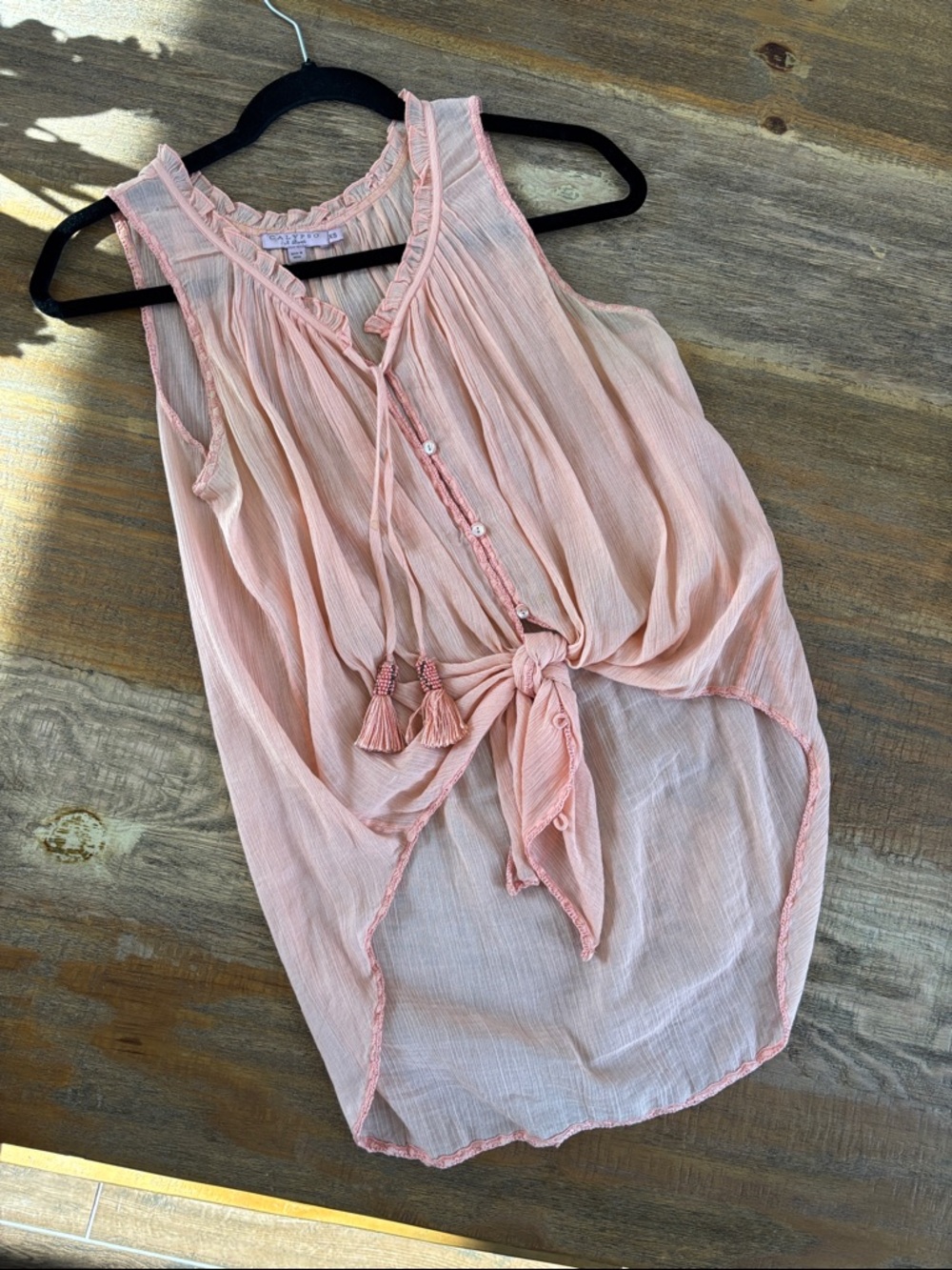 Calypso St. Barth Coral Tassel Sleeveless Blouse XS